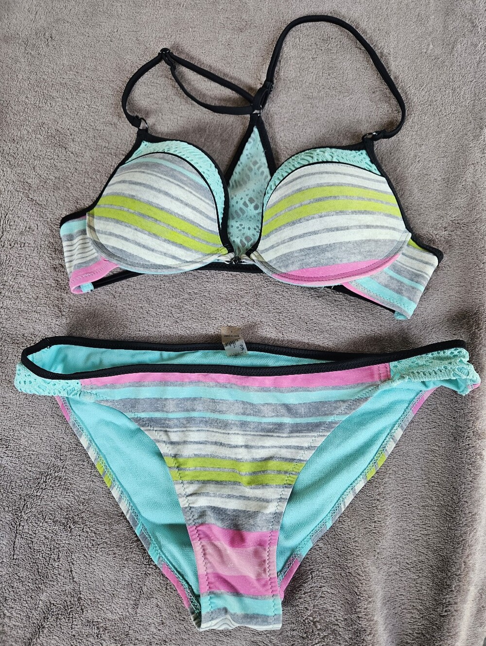TiniBikini Push-Up Bikini Swimsuit Set Large Striped Crochet